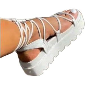 Vrouw Gladiator Platform Sandaal Dames Enkelband Wedge Vrouwelijke Mode Veterschoen Dames (Color : White, Size : 39 EU)