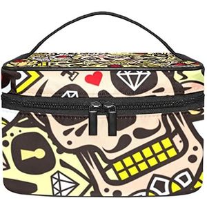 Plantaardige wortel tomaat make-up tas voor vrouwen meisjes cosmetische tassen met handvat reizen make-up organizer tas, Suiker Skull Anker Patroon, 8.9x5.9x5.4 Inches, Make-up zakje