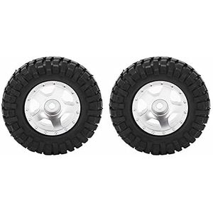 2 Stuks RC Wielen met Aluminium Hub Afstandsbediening Auto Rubber Banden Vervangende Onderdelen voor 1/24 Afstandsbediening Cars(Zilver)