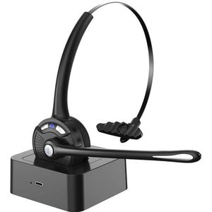 Bluetooth-headset met microfoon, draadloze on-ear hoofdtelefoon met ruisonderdrukking en laadstation, telefoonheadset-mute-knop voor laptop, Skype, Call Center, Kantoor, Trucker