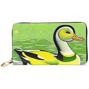 AthuAh Groene Duckwomen'S lange portemonnee, reisportemonnee en lange portemonnee met grote capaciteit, portemonnee met rits, 19 × 10,5 cm, Zwart, Eén maat