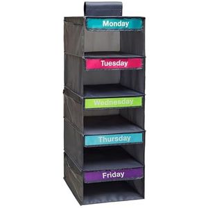 5-plank opknoping kast organizer w/5 zijzakken wekelijkse kleding divider (grijs)