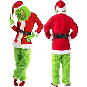 7 Stks Pak Kerst Volwassen Grinch Deluxe Kerstman Kostuum Met Masker Kerst Dag Party Fancy Dress Ball Cosplay Red,XXL