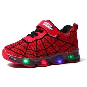 Unisex Oplichtende Schoenen LED-sneakers Cool Spider Lichtgevende Schoenen Lage Top For Jongens Meisjes Knipperende Trainers Peutersneakers 21-36EU (Color : rood, Maat : 26 length 16.3cm)