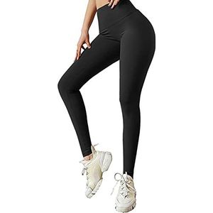 Hoog Getailleerde Legging voor Dames, Elastische Slanke Buikcontrole Butt Lifting Workout Running Yoga-broek (Zwart)