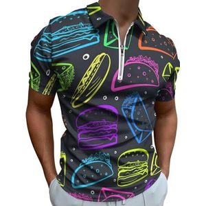 Kleur Taco En Burger Half Zip-up Polo Shirts Voor Mannen Slim Fit Korte Mouw T-shirt Sneldrogende Golf Tops Tees 2XL