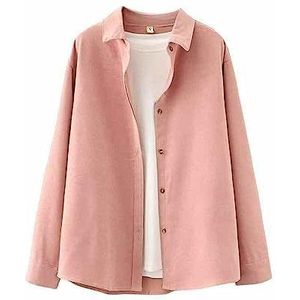 Dames Topjes,Dames Corduroy Shirt Button Down Shacket Casual Uitloper Jas Zwart Effen Kleur Klassieke Revers Vest Tops Vintage Blouse Shirt Met Lange Mouwen,Pink,Xl