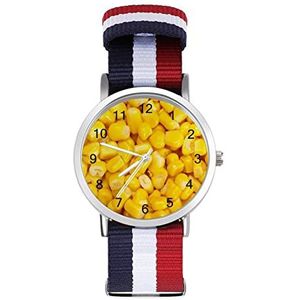 Gele Maïskorrel Textuur Slanke Mannen Horloge Quartz Armband Mode Voor Vrouwen Sport Nylon Band Gemakkelijk Te Lezen