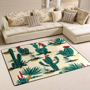 Gebied Vloerkleed 100 x 150 cm, retro cactus cactussen planten bloem flanel mat tapijt waterabsorberende kantoormatten pluche vloermatten, voor slaapkamer, ingang