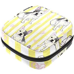 Maandverband Opbergtas, Vrouwelijke Product Pouches Draagbare Periode Kit Tas voor Meisjes Vrouwen Dames Hond Puppy Geel Whie Streep, Meerkleurig, 4.7x6.6x6.6 in/12x17x17 cm