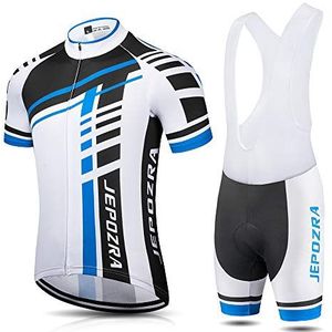JEPOZRA fietskleding heren zomer fietstrui set racefietstrui fietstrui korte mouw MTB mountainbike shirt en fietsbroek ademend gel zitkussen