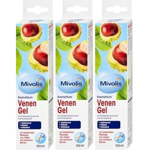 3 stuks (3 x 100 ml) Mivolis adergel met paardenkastanjeextract en eucalyptusolie, verkoelende en revitaliserende gel, 100 ml