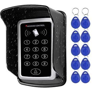 NN99 RFID-toetsenbord, toegangscontrolesysteem, 125 kHz EM-kaartlezer, waterdichte regendichte bescherming, 10 stuks RFID-sleutelhangers, metaal, zwart, voor thuis, appartement, kantoor