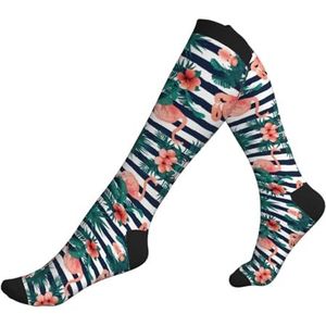 DEXNEL Flamingo Vogel Compressie Sokken Voor Mannen Vrouwen 20-30 Mmhg Compressie Sokken Voor Sport Ondersteuning Sokken, Zwart, Eén Maat