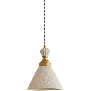 TONFON Witte keramische hanglamp moderne kegel minimalistische kroonluchter creatieve messing afwerking E14 hanglamp for keukeneiland woonkamer slaapkamer nachtkastje eetkamer hal plafondlamp