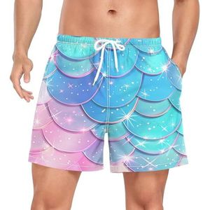 Niigeu Cartoon Mermaid Fish Scales Blue mannen zwembroek shorts sneldrogend met zakken, Leuke mode, L