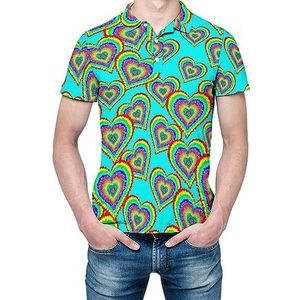 Tie-Dye Heart Heren Shirt met korte mouwen golfshirts regular fit tennis T-shirt casual business tops