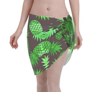 Ananas Art Print Elegant Beach Wrap, Bikini Cover Up, Badmode Jurk voor Vrouwen, Perfect voor Zwembad en Resort Zwart