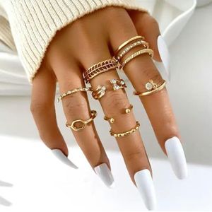 Vintage Koreaanse gouden zilveren kleur parel ringen Set sieraden voor meisjes vlinder holle hart Ring voor vrouwen - AR0033