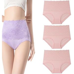 Lekvrije Slips, Ademende Hoge Taille Incontinentieondergoed Met Kantafwerking In Grote Maten For Vrouwen Van 55+(Pink,XL)