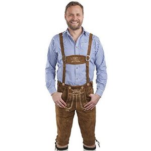 Leren kniebroek voor heren - originele Schöneberger Lederhosen, broeken met bretels, leren broek, Bruin