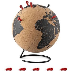 Navaris Decoratieve wereldbol van kurk - Voor educatieve doeleinden of als prikbord - Incl. 10 houten punaises - 20 cm diameter