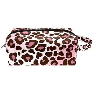 Make-uptas voor dames,lederen make-uptas,reistas voor make-uptas,Roze luipaardprint Afdrukken