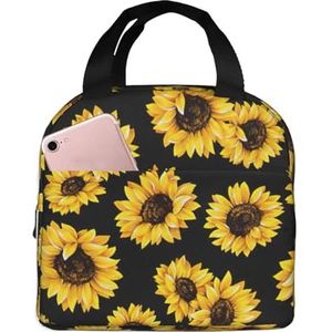 ZXERTG Lente Zonnebloemen Retro Bloemen Print Volwassen Lunch Tassen Geïsoleerde Lunch Tas Veelzijdige Ademend Hoge Dichtheid Oxford Stof Lunch Box