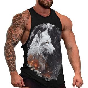 Zwart & Wit Wolf Heren Tank Top Causale Mouwloze T Shirt Gym Atletische Spier Tee Strand Vest