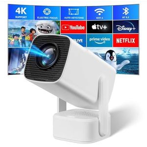 Draagbare projector, SEPYMP mini-projector 4K, 1080P FHD WiFi 6-BT 5.2, vooraf geïnstalleerde apps zoals Netflix, YouTube, Google Play.