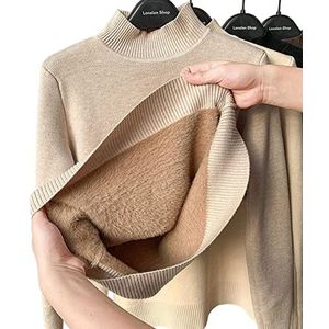 BeerMmay Vrouwen Winter Warm Plus Fleece Gebreide Trui Faux Wol Voering Coltrui Trui Casual Slanke Gebreide Trui Lange Mouw Top-Midden Kraag Khaki, XL (55-65kg)