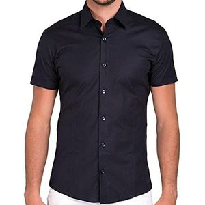 Redbridge Overhemd voor heren, vrijetijdshemd, korte mouwen, business, casual, bruiloft, elegant, slim fit, blauw (navy), L
