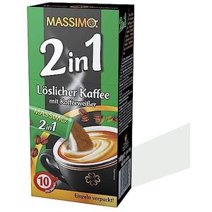 MASSIMO 2-in-1 koffie met koffiewit, 160 stokjes, 16 x 10 sticks à 14 g, voordeelverpakking, oplosbare bonenkoffie met koffiewit, snelle bereiding, cafeïnegehalte, instant koffie