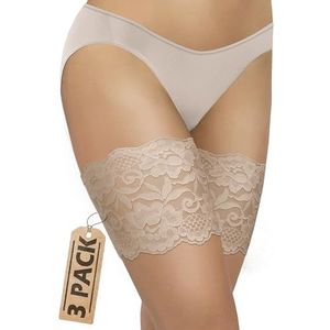 sesto senso 3 paar dijbeenbanden kant sexy elastische anti-wrijving siliconen strips, 3 stuks - beige - kant, S