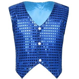 Xnihocha Kids Jongens Meisjes Glitter Pailletten Vest Jazz Disco Dans Vest Jas Tops Podium Performance Kostuum, Blauw, 7-8 jaar