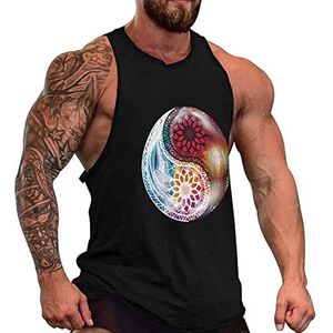 Yin Yang Zonnebloem Symbool Tank Top voor Mannen Mouwloos T-shirt Spier Vest Workout Yoga Tank XL