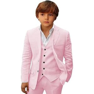 Leader of the Beauty Linnenpakken voor jongens, 3-delige pakken met slanke pasvorm, bruidspak, smokingsset met twee knopen, roze, 16 Jaren