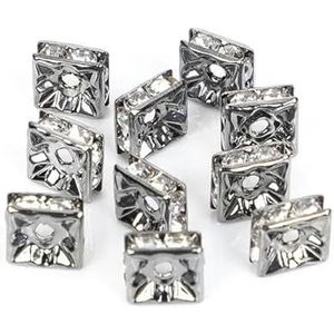 50 stuks 6/8/10mm vierkante kristal strass rondelle spacer kralen voor sieraden maken DIY armband ketting accessoires metalen kraal-H8406-10mm gat 1,5 mm