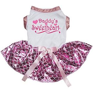 Petitebelle Papa's Sweet Heart Puppy Hond Jurk, X-Small, Wit/Roze Zeemeermin