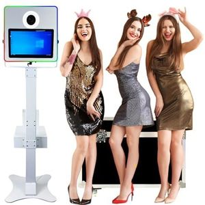 WideMeet Draagbare bruiloft DSLR fotocabine machine LED-frame behuizing spiegelcabine met 15,6 inch touchscreen met flightcase verpakking voor feesten evenementen (witte machine, fotocabinemachine)