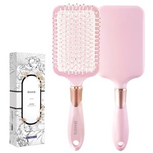 Rhos Natte en droge ontwarmende haarborstel, met luchtkussens pad voor hoofdhuidmassage, perfect voor recht, krullend, golvend, dik, ruw, dun, zacht, breekbaar en gestructureerd haar, roze