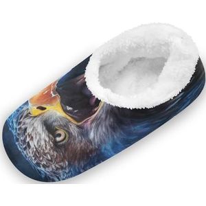 KAAVIYO Coole boze blauwe kale adelaar outdoor pantoffels katoenen huisschoenen gesloten rug winter antislip pluizige voeten pantoffels voor binnen, jongens vrouwen, Patroon, X-Large