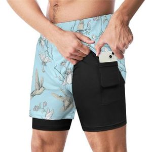 Schets Vogels En Bloemen Grappige Zwembroek met Compressie Liner & Pocket Voor Mannen Board Zwemmen Sport Shorts