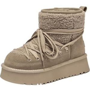 AYWTIUN Sneeuwlaarzen Vrouwen Sneeuwlaarzen Vrouwen Lederen Effen Kleur Ronde Neus Dikke Zool Slip-On Winter Warm Houden Laides Harige Schoenen (Abrikoos, 9)