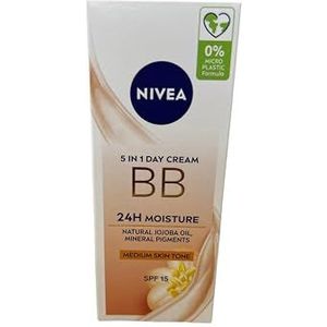 Nivea BB 5-in-1 dagcrème, 24 uur vocht (50 ml), BB-crème voor middelgrote tot donkere huidtypes, met SPF 15, getinte dagcrème met biologische jojoba-olie en make-up-pigmenten