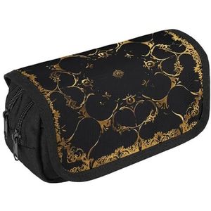 VFKLT Zwarte en gouden achtergrond etui dubbellaags pennenetui grote capaciteit pennenzak dubbele rits draagbare pennenetui make-up tas voor mannen vrouwen reizen zakelijk kantoor, Wit, Eén maat,