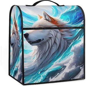 Dierlijke grijze wolf blauwe achtergrond koffiezetapparaat stofhoes, waterdichte stand mixer cover, thuis kleine apparaten guard hulp assecories beschermer voor keukenapparatuur 17 inch