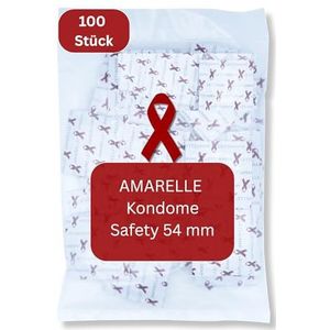 Amarelle Safety condooms verpakking van 100 stuks, geurloos, vochtig, transparant, met reservoir, 180 mm lengte, 54 mm breed, condoom van natuurlijk rubber, latex, rubber