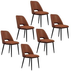 GEIRONV Keuken eetkamerstoelen Set van 6, zwarte benen lounge vergadering kantoor computer stoel Pu Lederen woonkamer zijstoel Eetstoelen (Color : Brown)