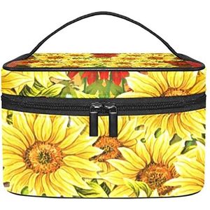 Make-up Organizer Bag, Reizen Make-up Tas Organizer Case Draagbare Cosmetische Tas voor Vrouwen en Meisjes Toiletries Zonnebloemen Geel Rood Bloemenverf, Meerkleurig, 22.5x15x13.8cm/8.9x5.9x5.4in